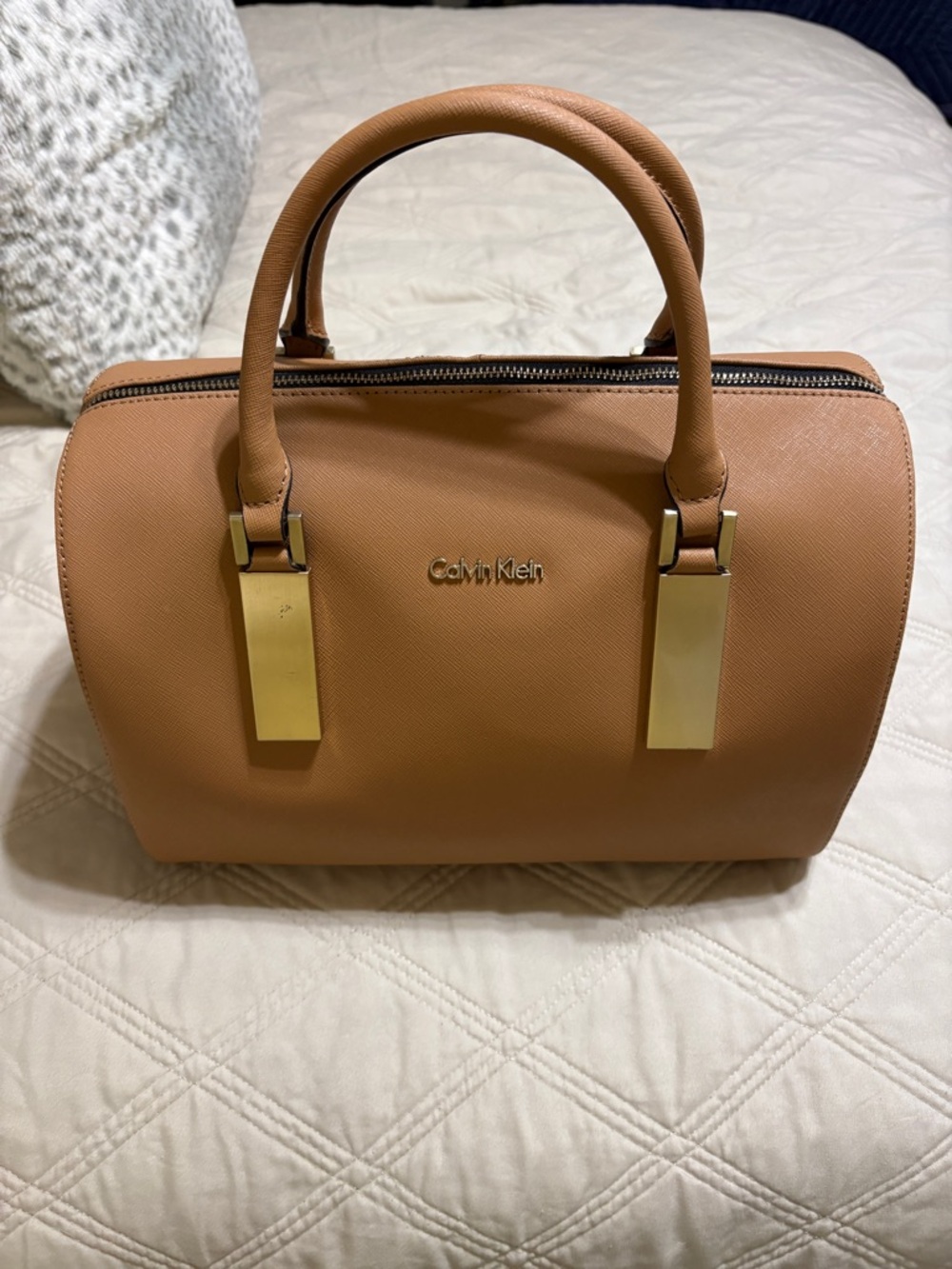 Calvin Klein Cognac/Tan Satchel with Gold Hardware